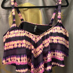 Torrid 60's Retro Tie-Dye Purple Stripe‎ Overhang Bikini Top Plus 3X